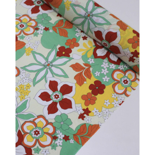 Tecido Viscose Mista com Poliamida Macro Jardim Floral Colorido e Creme