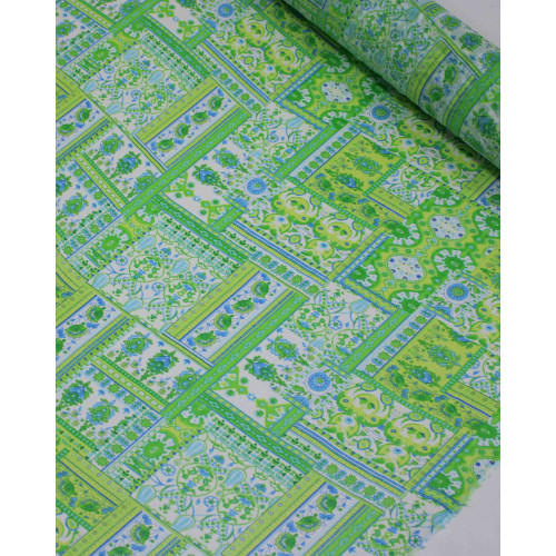 Tecido Crepe Chiffon Texturizado Multi Estampas Azul e Tons de Verde