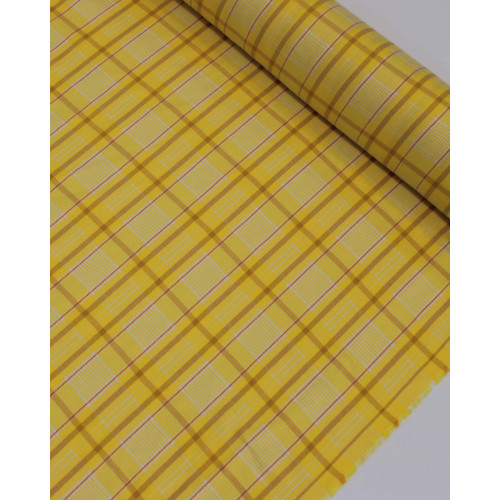 Tecido Linho Misto Italiano Multi Quadriculado Branco, Vermelho e Amarelo