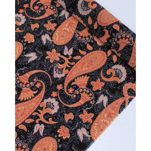 Tecido Micro Fibra Alfaiataria Italiano Paisley Terra Rosa, Cinza e Preto