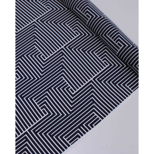 Tecido Micro Fibra Fina Italiano Listras Geométricas Preto e Branco