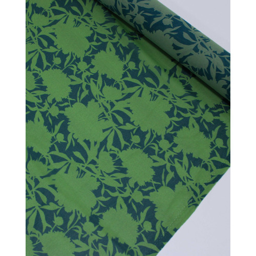 Tecido Crepe Koshibo Leve Italiano Rascunho Floral Tons de Verde