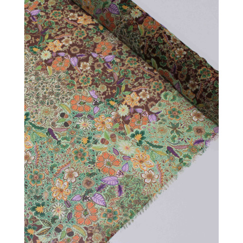 Tecido Crepe Chiffon Italiano com Lurex Micro Tapete Floral Colorido