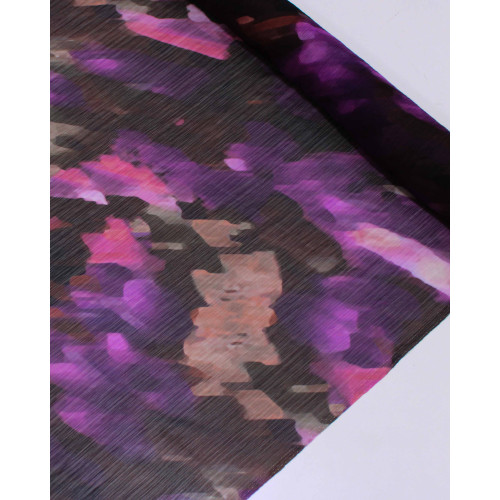 Tecido Crepe Chiffon Texturizado Italiano Estampa Abstrata Tons de Roxo