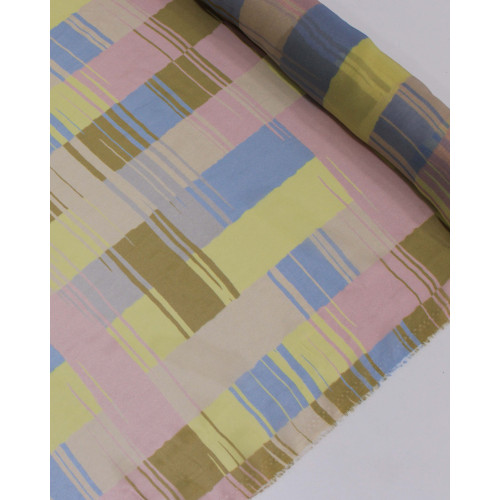 Tecido Crepe Chiffon Italiano Quadriculado Irregular Tons Pastéis