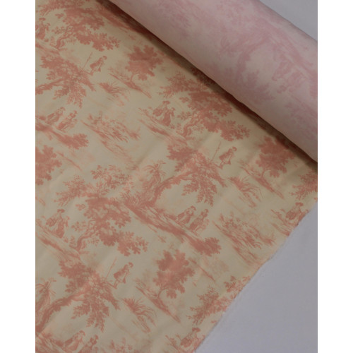 Tecido Viscose Premium Toile de Jouy Rosé e Creme