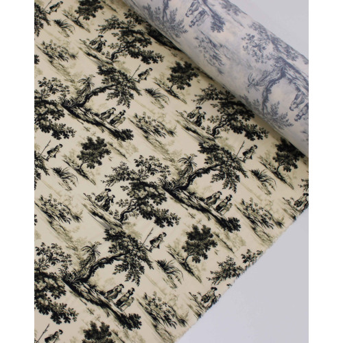 Tecido Viscose Premium Toile de Jouy Preto e Creme