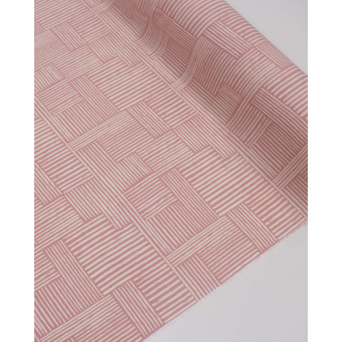 Tecido Viscose Texturizada Listras Geométricas Creme e Rosa Chá