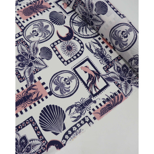 Tecido Viscose Multi Estampas em Recortes Rosa, Azul e Branco