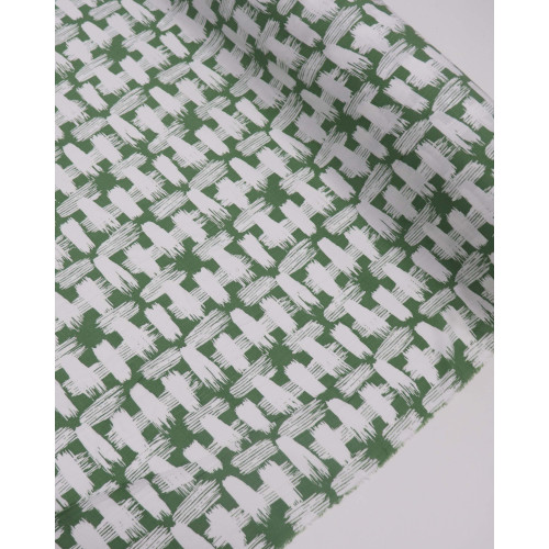 Tecido Viscose Texturizada Pinceladas Branco e Verde Musgo