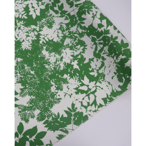 Tecido Viscose Texturizada Folhagens Abstratas Offwhite e Verde