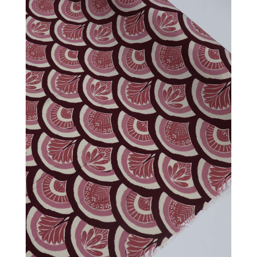 Tecido Viscose Texturizada Arcos Étnicos Rosa Chá, Creme e Borgonha