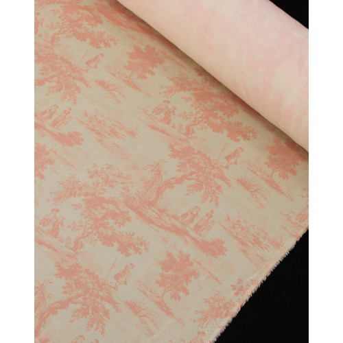 Tecido Viscose Premium Toile de Jouy Rosé e Creme