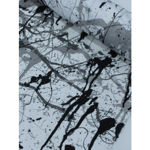 Tecido Crepe Italiano Respingos Abstratos Preto e Cinza