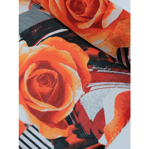Tecido Crepe Chiffon Italiano Macro Floral Laranja