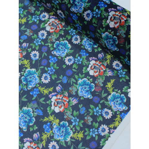 Tecido Crepe Chiffon Italiano Floral Azul