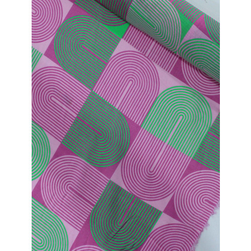 Tecido Crepe Chiffon Italiano Formas Verde e Rosa
