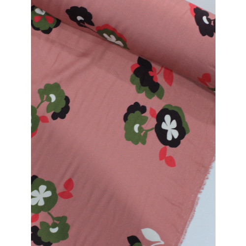 Tecido Viscose Italiano Flores Rosé
