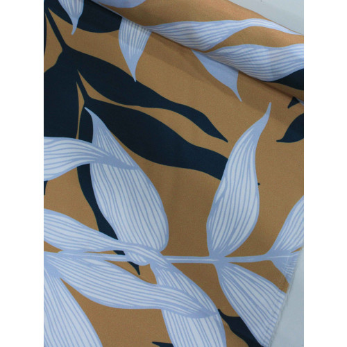 Tecido Crepe Italiano Macro Folhas Bege