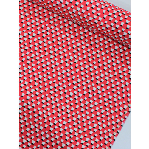 Tecido Tricoline Italiano Arcos Vermelho e Branco