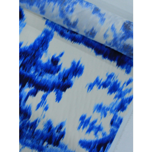 Tecido Tricoline Italiano Pintura Abstrata Azul e Branco