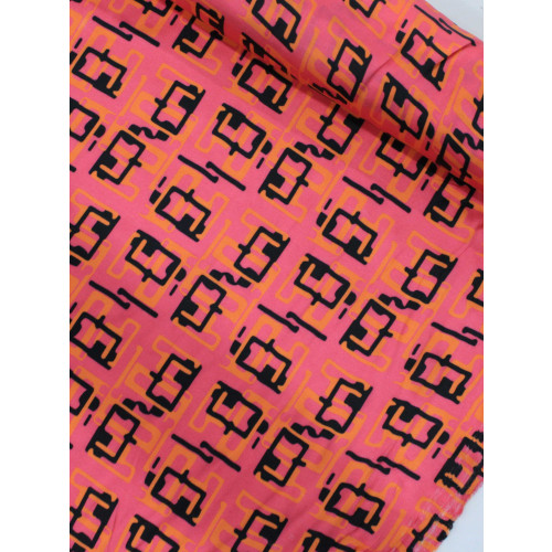 Tecido Viscose Italiano Simbolos Preto e Rosa
