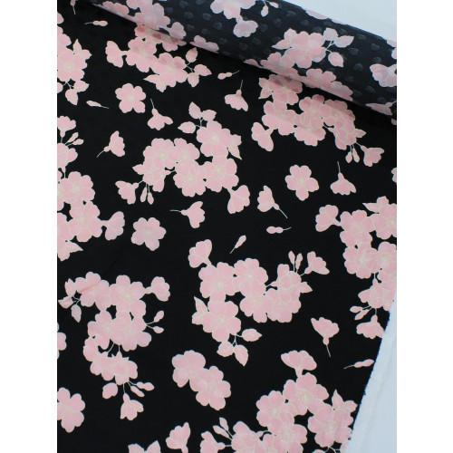 Tecido Viscose Italiana Macro Buquê Rosé e Preto