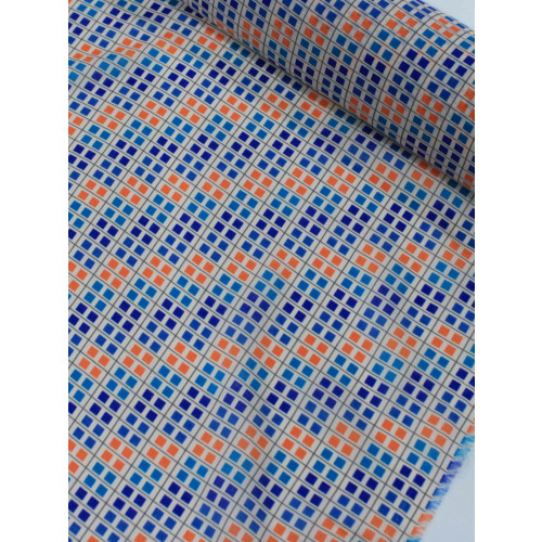 Tecido Viscose Italiano Geométrico Laranja e Azul