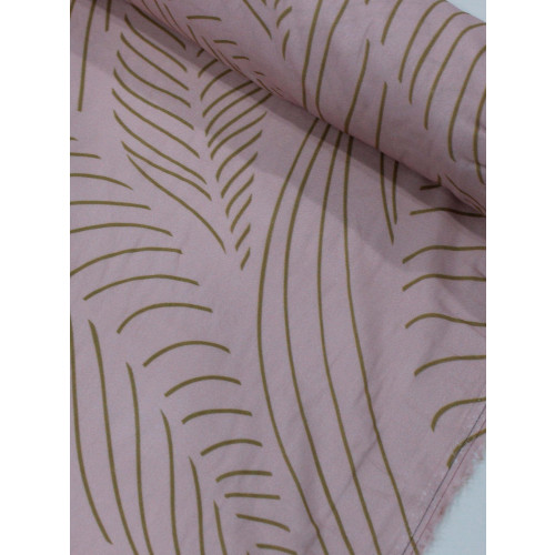 Tecido Viscose Italiano Flores Abstratas Rosé e Bege
