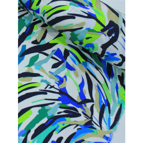 Tecido Viscose Italiano Pintura Abstrata Verde e Azul