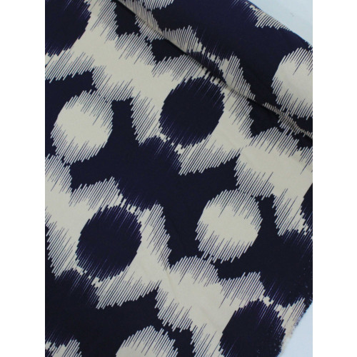 Tecido Viscose Italiano Bolas Abstratas Azul Marinho e Creme