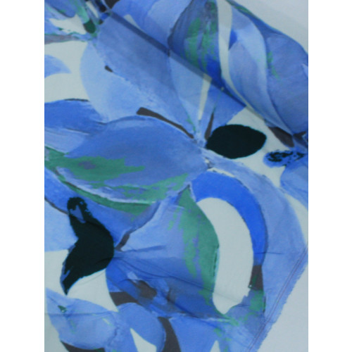 Tecido Viscose Italiano Flores em Aquarela Tons de Azul