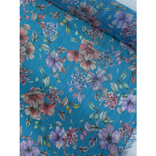 Tecido Crepe Chiffon Italiano com Lurex Floral Azul