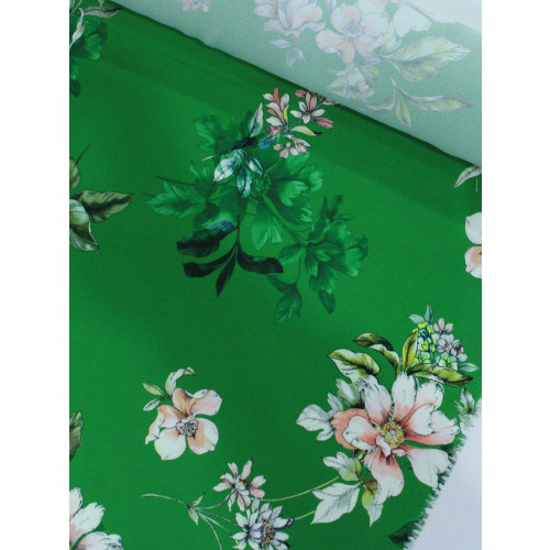 Tecido Crepe Bubble Italiano Floral Verde