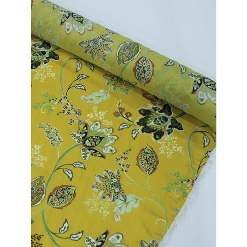 Tecido Failete Italiano Flores Amarelo Mostarda