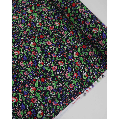 Tecido Crepe de Viscose Italiano Tapete Floral Colorido e Preto