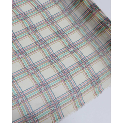 Tecido Crepe Chiffon Italiano Multi Quadriculado Colorido e Bege