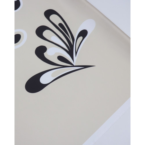 Tecido Crepe Silk Italiano Macro Ramos Abstratos Branco, Preto e Pérola