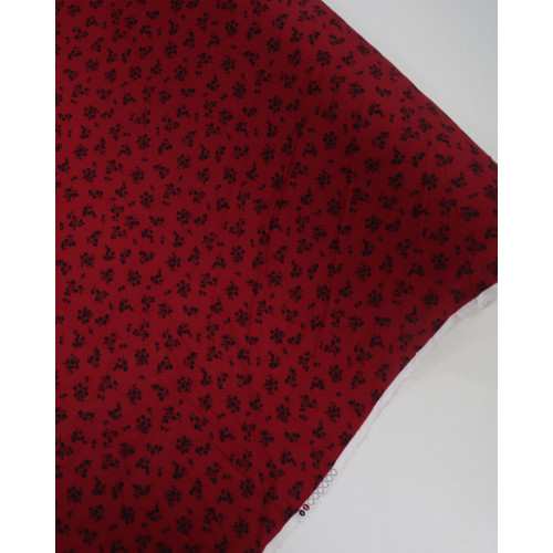 Tecido Viscose Micro Buquê Floral Preto e Vermelho