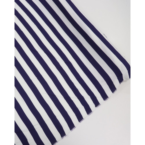 Tecido Viscose Sarjada Listras Azul Marinho Noite e Branco