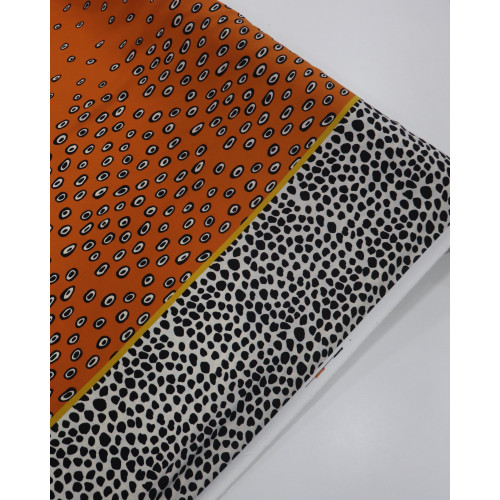 Tecido Crepe GGT Barrado Animal Print Branco e Laranja
