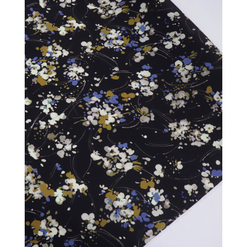 Tecido Crepe de Viscose Italiano Respingos Abstratos Sobrepostos Colorido e Preto
