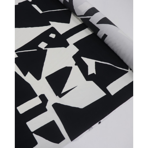Tecido Crepe de Viscose Italiano Estampa Abstrata Preto e Offwhite