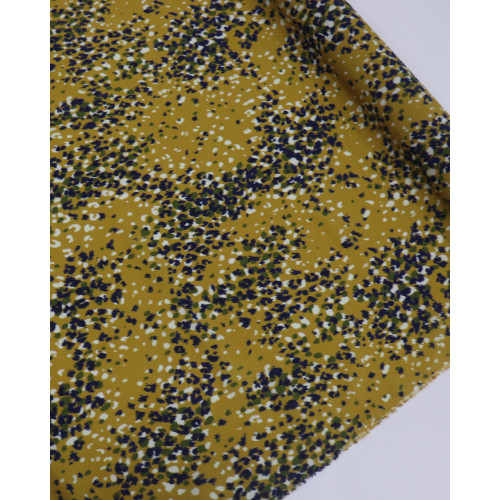 Tecido Crepe de Viscose Brocado Italiano Animal Pritn Sobreposto Amarelo Mostarda