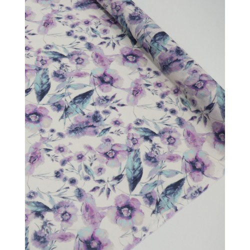 Tecido Linho Puro Italiano Campo Floral Lavanda, Azul e Branco