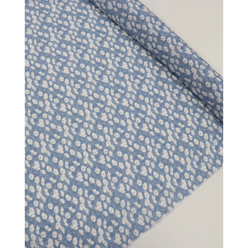 Tecido Viscose Italiano Tapete Floral Branco e Azul