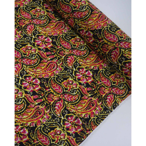 Tecido Viscose Fina Italiano Foral em Cashmere Rosa, Amarelo e Preto