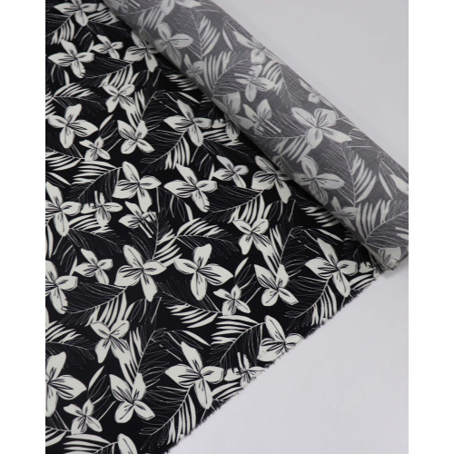 Tecido Viscose Rascunho Floral Branco e Preto