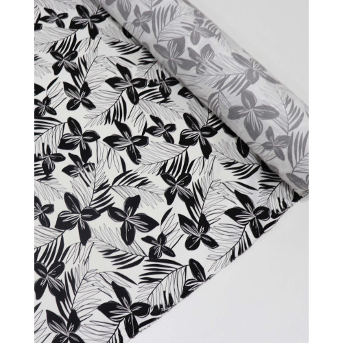 Tecido Viscose Rascunho Floral Preto e Branco