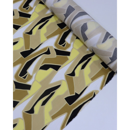 Tecido Viscose Arte Abstrata Bege e Preto